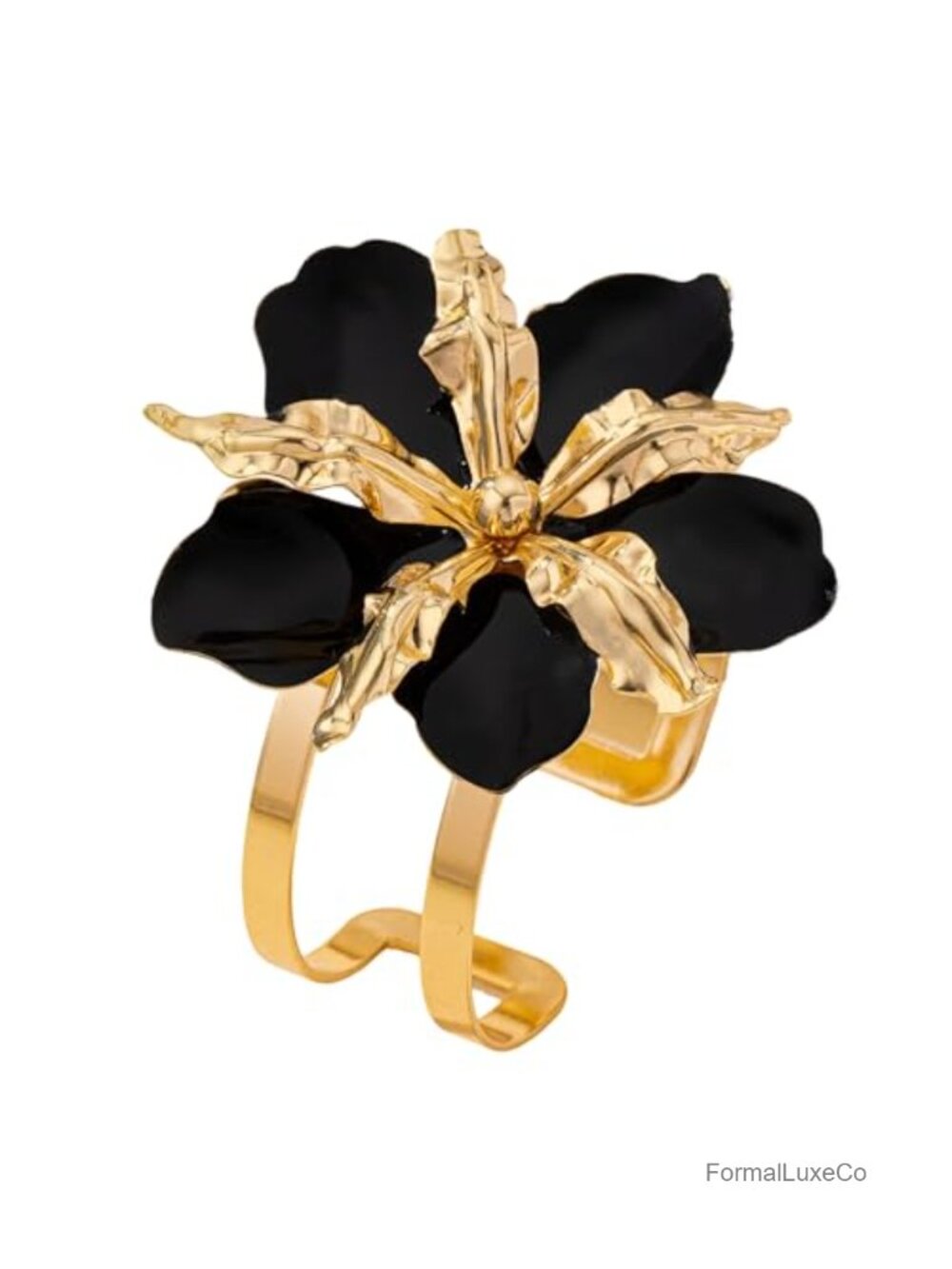 Chunky Flower Cuff Bracelet - Wide Hammered Bangle Arm Cuff